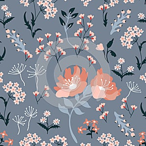 Seamless pattern with flowers and leaves. photo